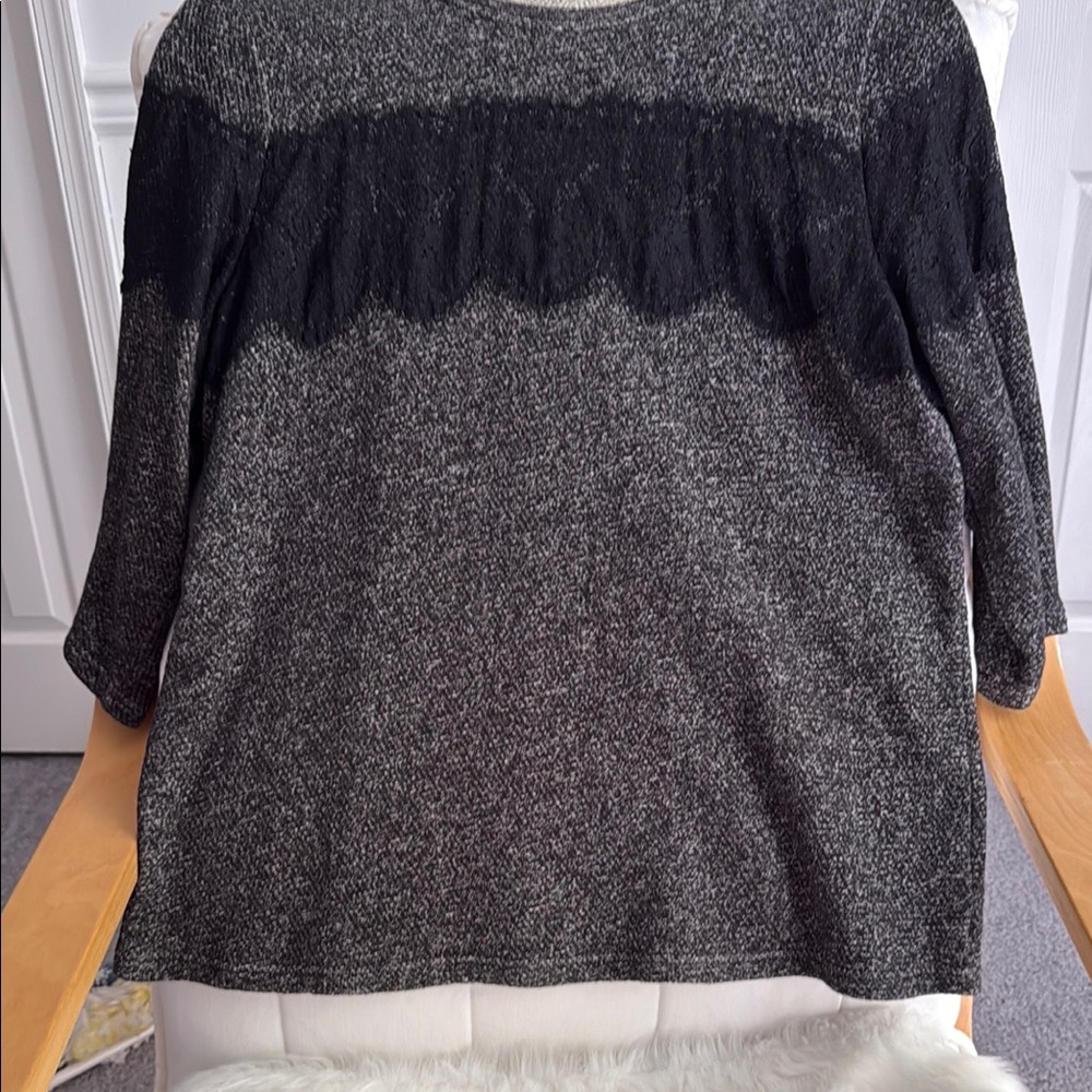 Black and Gray Knit Sweater with Lace Detail